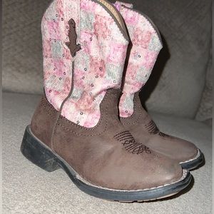Girls GUC size 8 Roper Pink Plaid Sequin Cowgirl Boots